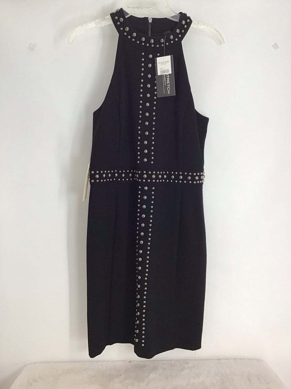 Cache Scuba Halter Stretch Bodycon Dress NWT Studded Cocktail Party Black Size S